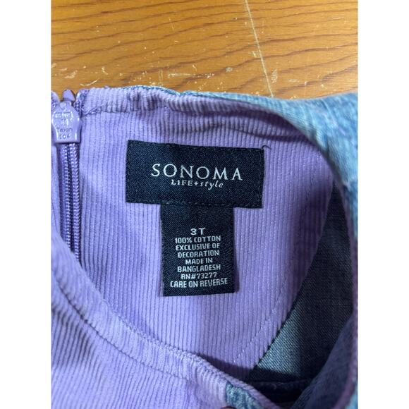 Sonoma Life + Style Girls Dress 3T Patchwork Corduroy Denim Embroidered Floral - Picture 2 of 3